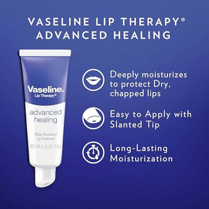 Vaseline LIP THERAPY ADVANCED HEALING LIP BALM TUBE 3-PACK  WHITE PETROLEUM LIP PROTECTANT, 0.35 OZ EA - Image 4